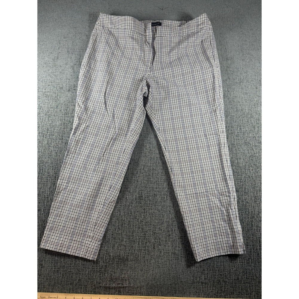 Talbots Chatham Ankle Pants Womens 18W Gingham Plaid Purple Blue Elastic Waist